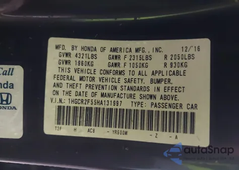 2017 Honda Accord Sport z USA, uszkodzony, nr VIN 1HGCR2F55HA131997